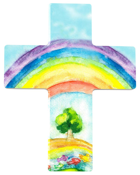 Mini Kinderkreuz bunt Motiv: Regenbogen 8,8 x 7,5 cm - Das Raeucherwerk