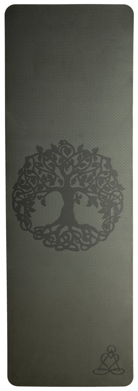 Yogamatte TPE ecofriendly - dunkelgrün/ hellgrün mit Baum des Lebens - Das Raeucherwerk