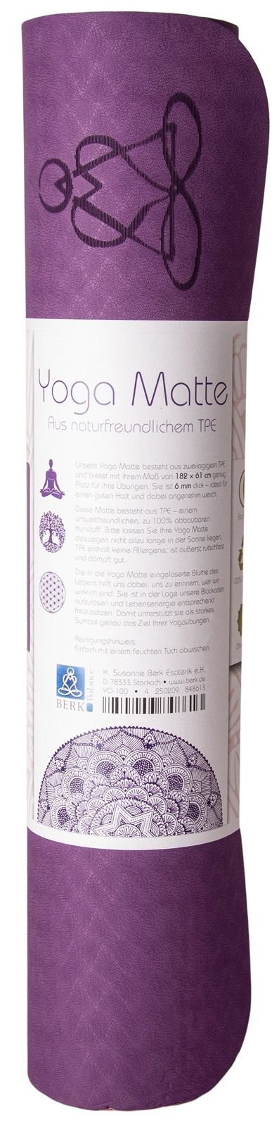 Yogamatte TPE ecofriendly - dunkellila/zartlila 6mm zweischichtig mit Blume des Lebens - Das Raeucherwerk