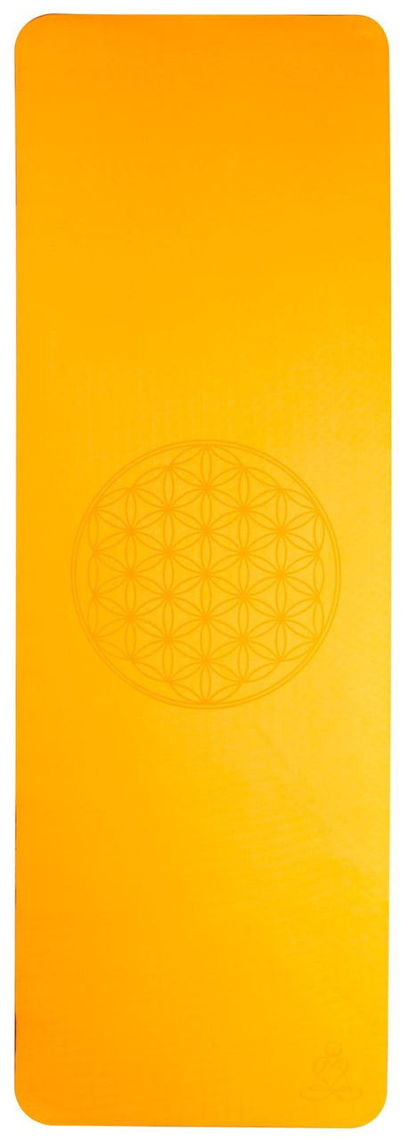 Yogamatte TPE ecofriendly - orange/grau 6mm zweischichtig mit Blume des Lebens - Das Raeucherwerk